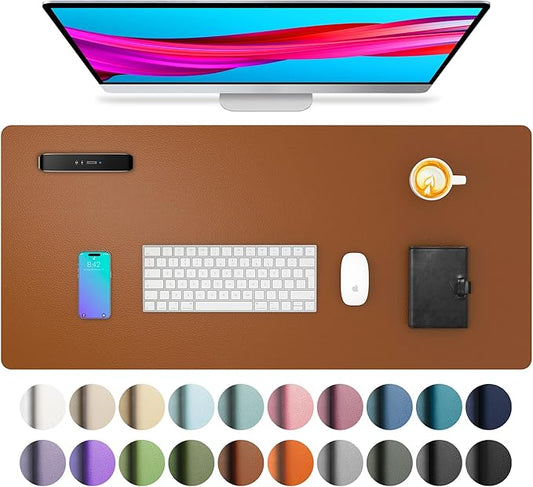 Aothia Leather Desk Pad Protector, Mouse Pad, Office Desk Mat, Non - Slip PU Leather Desk Blotter, Laptop Desk Pad, Waterproof Desk Writing Pad for Office and Home (Brown,23.6" x 13.7") | Mouse Pads - TrueDesk