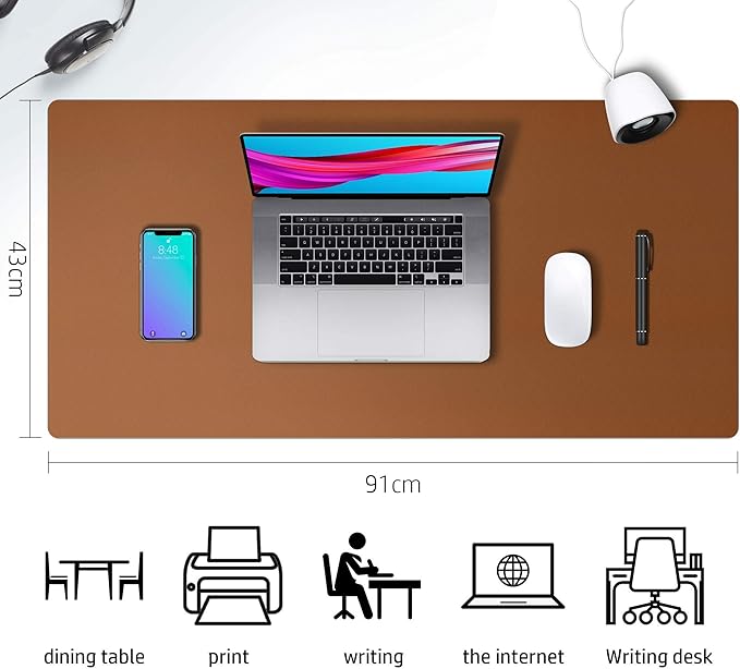 Aothia Leather Desk Pad Protector, Mouse Pad, Office Desk Mat, Non - Slip PU Leather Desk Blotter, Laptop Desk Pad, Waterproof Desk Writing Pad for Office and Home (Brown,36" x 17") | Mouse Pads - TrueDesk