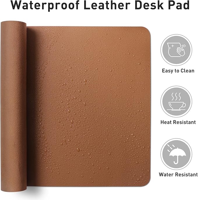 Aothia Leather Desk Pad Protector, Mouse Pad, Office Desk Mat, Non - Slip PU Leather Desk Blotter, Laptop Desk Pad, Waterproof Desk Writing Pad for Office and Home (Brown,23.6" x 13.7") | Mouse Pads - TrueDesk