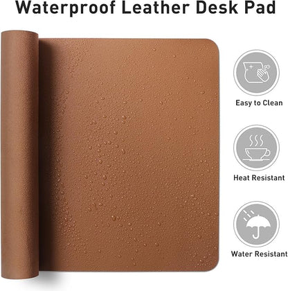 Aothia Leather Desk Pad Protector, Mouse Pad, Office Desk Mat, Non - Slip PU Leather Desk Blotter, Laptop Desk Pad, Waterproof Desk Writing Pad for Office and Home (Brown,23.6" x 13.7") | Mouse Pads - TrueDesk