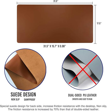 Aothia Leather Desk Pad Protector, Mouse Pad, Office Desk Mat, Non - Slip PU Leather Desk Blotter, Laptop Desk Pad, Waterproof Desk Writing Pad for Office and Home (Brown,31.5" x 15.7") | Mouse Pads - TrueDesk