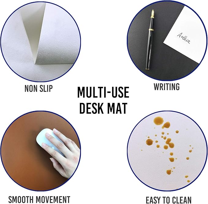 Aothia Leather Desk Pad Protector, Mouse Pad, Office Desk Mat, Non - Slip PU Leather Desk Blotter, Laptop Desk Pad, Waterproof Desk Writing Pad for Office and Home (Brown,31.5" x 15.7") | Mouse Pads - TrueDesk