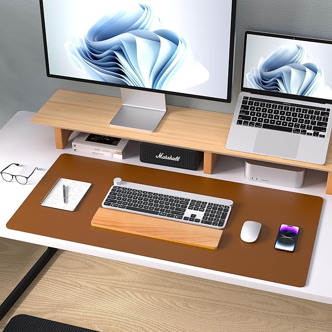 Aothia Leather Desk Pad Protector, Mouse Pad, Office Desk Mat, Non - Slip PU Leather Desk Blotter, Laptop Desk Pad, Waterproof Desk Writing Pad for Office and Home (Brown,23.6" x 13.7") | Mouse Pads - TrueDesk