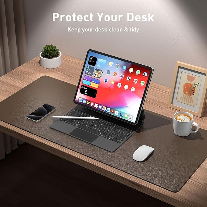 Aothia Leather Desk Pad Protector, Mouse Pad, Office Desk Mat, Non - Slip PU Leather Desk Blotter, Laptop Desk Pad, Waterproof Desk Writing Pad for Office and Home (Coffee, 36" x 17") | Desk Pads Blotters - TrueDesk