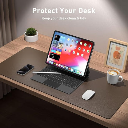 Aothia Leather Desk Pad Protector, Mouse Pad, Office Desk Mat, Non - Slip PU Leather Desk Blotter, Laptop Desk Pad, Waterproof Desk Writing Pad for Office and Home (Coffee, 36" x 17") | Desk Pads Blotters - TrueDesk