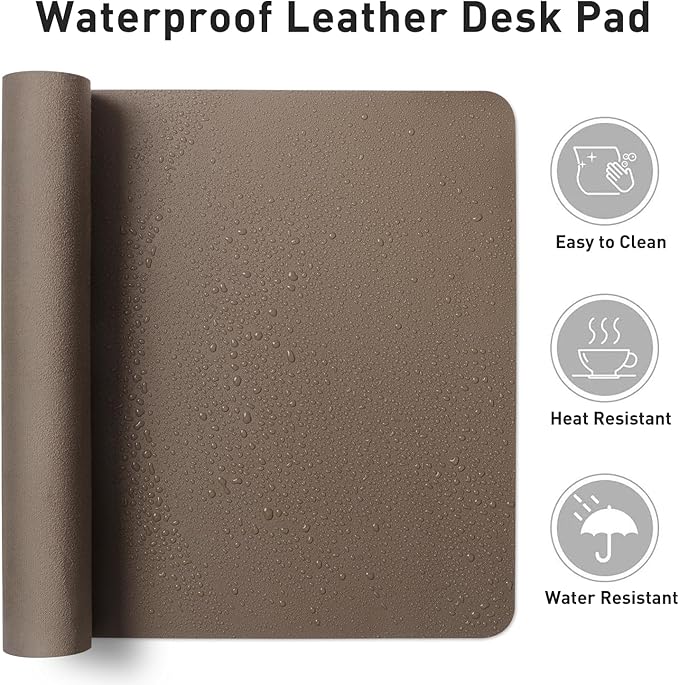 Aothia Leather Desk Pad Protector, Mouse Pad, Office Desk Mat, Non - Slip PU Leather Desk Blotter, Laptop Desk Pad, Waterproof Desk Writing Pad for Office and Home (Coffee, 36" x 17") | Desk Pads Blotters - TrueDesk