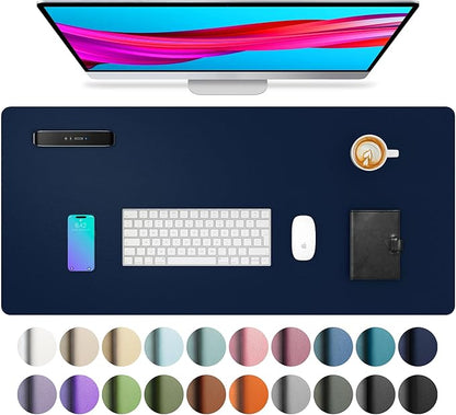 Aothia Leather Desk Pad Protector, Mouse Pad, Office Desk Mat, Non - Slip PU Leather Desk Blotter, Laptop Desk Pad, Waterproof Desk Writing Pad for Office and Home (Dark Blue,23.6" x 13.7") | Mouse Pads - TrueDesk
