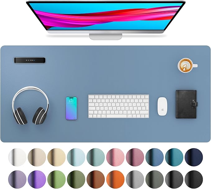 Aothia Leather Desk Pad Protector, Mouse Pad, Office Desk Mat, Non - Slip PU Leather Desk Blotter, Laptop Desk Pad, Waterproof Desk Writing Pad for Office and Home (Denim Blue, 36" x 17") | Mouse Pads - TrueDesk