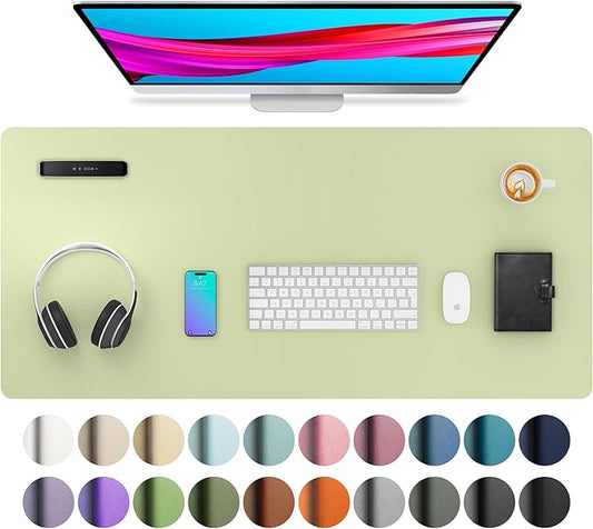 Aothia Leather Desk Pad Protector, Mouse Pad, Office Desk Mat, Non - Slip PU Leather Desk Blotter, Laptop Desk Pad, Waterproof Desk Writing Pad for Office and Home (Grass Green, 36" x 17") | Desk Pads Blotters - TrueDesk