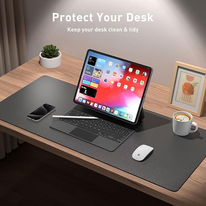 Aothia Leather Desk Pad Protector, Mouse Pad, Office Desk Mat, Non - Slip PU Leather Desk Blotter, Laptop Desk Pad, Waterproof Desk Writing Pad for Office and Home (Gray,23.6" x 13.7") | Mouse Pads - TrueDesk