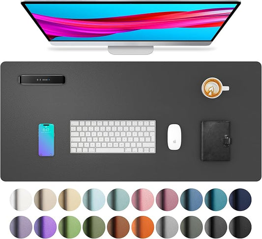 Aothia Leather Desk Pad Protector, Mouse Pad, Office Desk Mat, Non - Slip PU Leather Desk Blotter, Laptop Desk Pad, Waterproof Desk Writing Pad for Office and Home (Gray,23.6" x 13.7") | Mouse Pads - TrueDesk