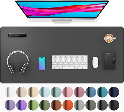 Aothia Leather Desk Pad Protector, Mouse Pad, Office Desk Mat, Non - Slip PU Leather Desk Blotter, Laptop Desk Pad, Waterproof Desk Writing Pad for Office and Home (Gray,36" x 17") | Mouse Pads - TrueDesk
