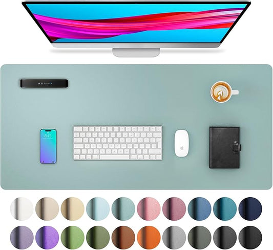 Aothia Leather Desk Pad Protector, Mouse Pad, Office Desk Mat, Non - Slip PU Leather Desk Blotter, Laptop Desk Pad, Waterproof Desk Writing Pad for Office and Home (Light Blue,31.5" x 15.7") | Mouse Pads - TrueDesk