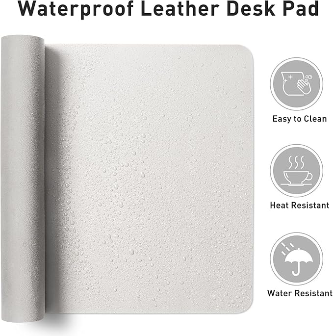 Aothia Leather Desk Pad Protector, Mouse Pad, Office Desk Mat, Non - Slip PU Leather Desk Blotter, Laptop Desk Pad, Waterproof Desk Writing Pad for Office and Home (Off - White,31.5" x 15.7") | Mouse Pads - TrueDesk
