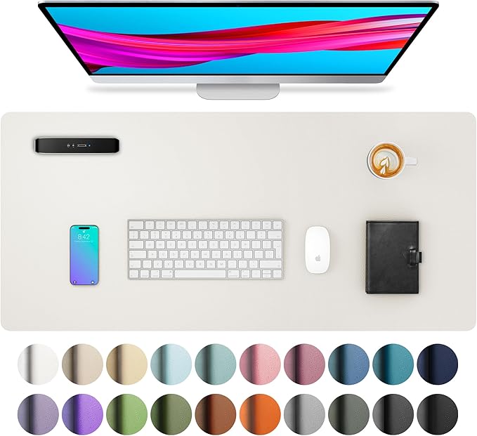 Aothia Leather Desk Pad Protector, Mouse Pad, Office Desk Mat, Non - Slip PU Leather Desk Blotter, Laptop Desk Pad, Waterproof Desk Writing Pad for Office and Home (Off - White,31.5" x 15.7") | Mouse Pads - TrueDesk