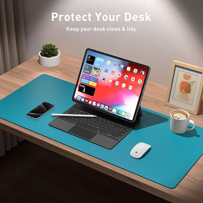 Aothia Leather Desk Pad Protector, Mouse Pad, Office Desk Mat, Non - Slip PU Leather Desk Blotter, Laptop Desk Pad, Waterproof Desk Writing Pad for Office and Home (Turquoise,31.5" x 15.7") | Mouse Pads - TrueDesk