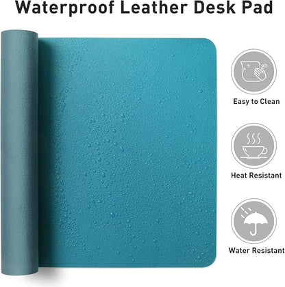 Aothia Leather Desk Pad Protector, Mouse Pad, Office Desk Mat, Non - Slip PU Leather Desk Blotter, Laptop Desk Pad, Waterproof Desk Writing Pad for Office and Home (Turquoise,23.6" x 13.7") | Mouse Pads - TrueDesk