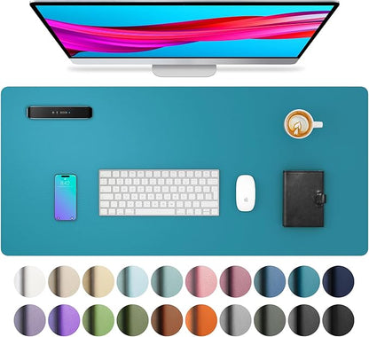 Aothia Leather Desk Pad Protector, Mouse Pad, Office Desk Mat, Non - Slip PU Leather Desk Blotter, Laptop Desk Pad, Waterproof Desk Writing Pad for Office and Home (Turquoise,31.5" x 15.7") | Mouse Pads - TrueDesk