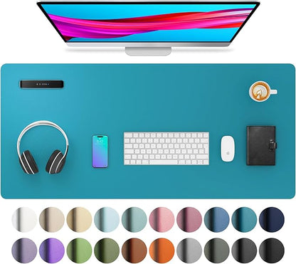 Aothia Leather Desk Pad Protector, Mouse Pad, Office Desk Mat, Non - Slip PU Leather Desk Blotter, Laptop Desk Pad, Waterproof Desk Writing Pad for Office and Home (Turquoise,36" x 17") | Mouse Pads - TrueDesk