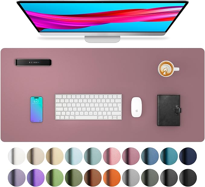 Aothia Leather Desk Pad Protector, Mouse Pad, Office Desk Mat,Non - Slip PU Leather Desk Blotter, Laptop Desk Pad, Waterproof Desk Writing Pad for Office and Home (Dark Pink, 23.6" x 13.7") | Mouse Pads - TrueDesk