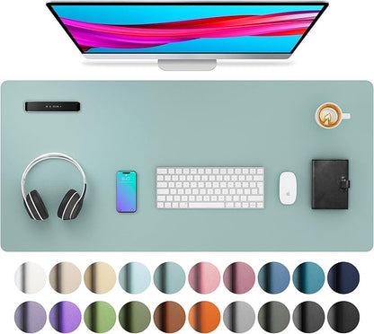 Aothia Leather Desk Pad Protector, Mouse Pad,Office Desk Mat, Non - Slip PU Leather Desk Blotter, Laptop Desk Pad, Waterproof Desk Writing Pad for Office and Home (36" x 17", Light Blue) | Mouse Pads - TrueDesk