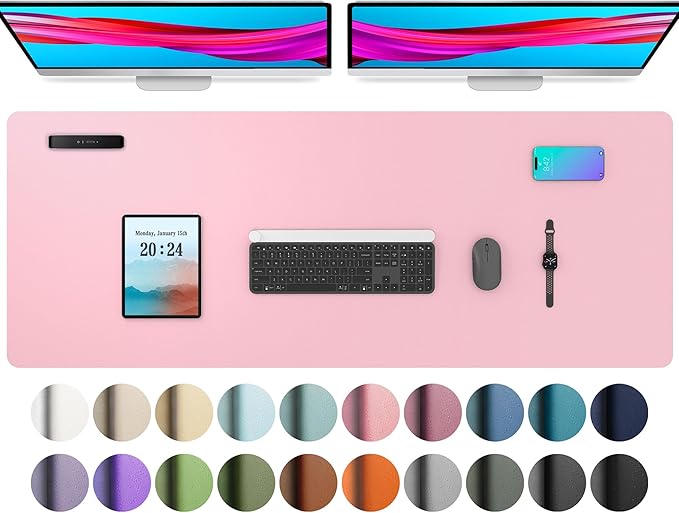 Aothia Leather Desk Pad Protector, Office Desk Mat, Large Mouse Pad, Non - Slip PU Leather Desk Blotter, Laptop Desk Pad, Waterproof Desk Writing Pad for Office and Home (48"x17", Fairy Pink) | Mouse Pads - TrueDesk