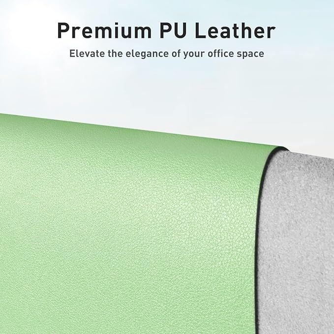 Aothia Leather Desk Pad Protector, Office Desk Mat, Large Mouse Pad, Non - Slip PU Leather Desk Blotter, Laptop Desk Pad, Waterproof Desk Writing Pad for Office and Home (48"x17", Foam Green) | Mouse Pads - TrueDesk