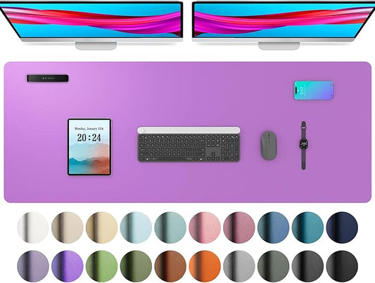 Aothia Leather Desk Pad Protector, Office Desk Mat, Large Mouse Pad, Non - Slip PU Leather Desk Blotter, Laptop Desk Pad, Waterproof Desk Writing Pad for Office and Home (48"x17", Iris Violet) | Mouse Pads - TrueDesk
