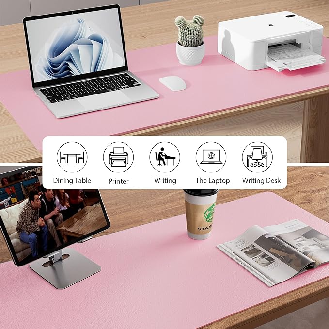 Aothia Leather Desk Pad Protector, Office Desk Mat, Large Mouse Pad, Non - Slip PU Leather Desk Blotter, Laptop Desk Pad, Waterproof Desk Writing Pad for Office and Home (48"x17", Fairy Pink) | Mouse Pads - TrueDesk