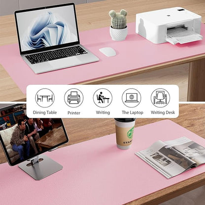 Aothia Leather Desk Pad Protector, Office Desk Mat, Large Mouse Pad, Non - Slip PU Leather Desk Blotter, Laptop Desk Pad, Waterproof Desk Writing Pad for Office and Home (48"x17", Fairy Pink) | Mouse Pads - TrueDesk