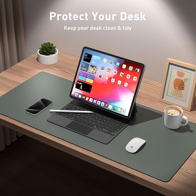 Aothia Leather Desk Pad Protector, Office Desk Mat, Large Mouse Pad, Non - Slip PU Leather Desk Blotter, Laptop Desk Pad, Waterproof Desk Writing Pad for Office and Home (Jungle Green, 31.5" x 15.7") | Mouse Pads - TrueDesk