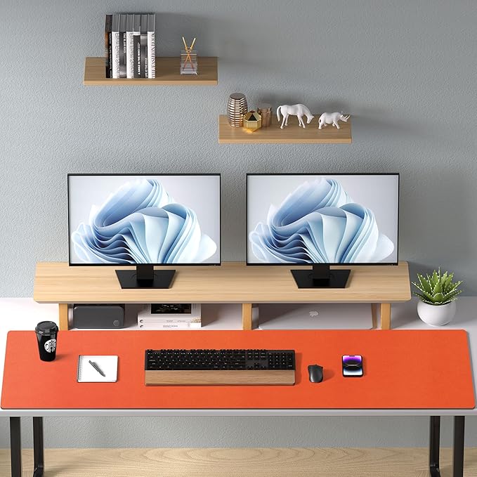 Aothia Leather Desk Pad Protector, Office Desk Mat, Large Mouse Pad, Non - Slip PU Leather Desk Blotter, Laptop Desk Pad, Waterproof Desk Writing Pad for Office and Home (48"x17", Hermes Orange) | Mouse Pads - TrueDesk