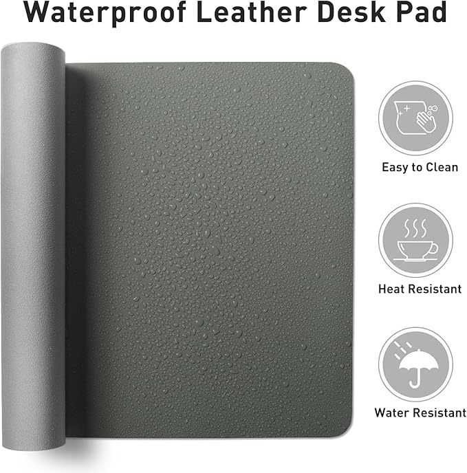 Aothia Leather Desk Pad Protector, Office Desk Mat, Large Mouse Pad, Non - Slip PU Leather Desk Blotter, Laptop Desk Pad, Waterproof Desk Writing Pad for Office and Home (Jungle Green, 31.5" x 15.7") | Mouse Pads - TrueDesk