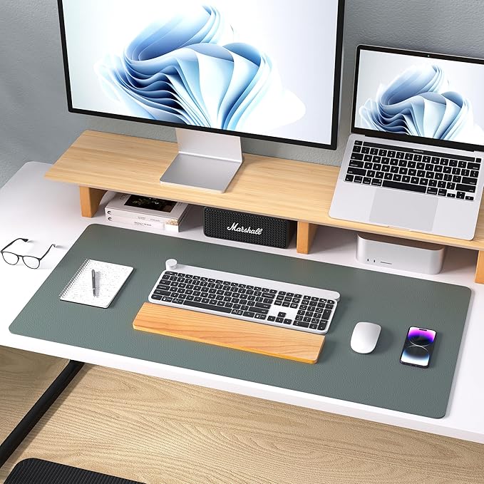 Aothia Leather Desk Pad Protector, Office Desk Mat, Large Mouse Pad, Non - Slip PU Leather Desk Blotter, Laptop Desk Pad, Waterproof Desk Writing Pad for Office and Home (Jungle Green, 31.5" x 15.7") | Mouse Pads - TrueDesk