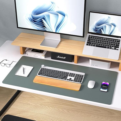 Aothia Leather Desk Pad Protector, Office Desk Mat, Large Mouse Pad, Non - Slip PU Leather Desk Blotter, Laptop Desk Pad, Waterproof Desk Writing Pad for Office and Home (Jungle Green, 31.5" x 15.7") | Mouse Pads - TrueDesk