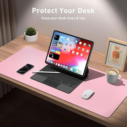 Aothia Leather Desk Pad Protector, Office Desk Mat, Large Mouse Pad, Non - Slip PU Leather Desk Blotter, Laptop Desk Pad, Waterproof Desk Writing Pad for Office and Home (48"x17", Fairy Pink) | Mouse Pads - TrueDesk