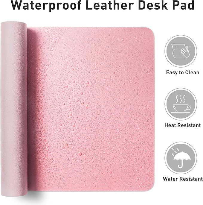 Aothia Leather Desk Pad Protector, Office Desk Mat, Large Mouse Pad, Non - Slip PU Leather Desk Blotter, Laptop Desk Pad, Waterproof Desk Writing Pad for Office and Home (48"x17", Fairy Pink) | Mouse Pads - TrueDesk