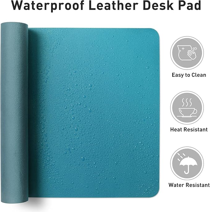 Aothia Leather Desk Pad Protector, Office Desk Mat, Large Mouse Pad, Non - Slip PU Leather Desk Blotter, Laptop Desk Pad, Waterproof Desk Writing Pad for Office and Home (48"x17", Turquoise) | Mouse Pads - TrueDesk
