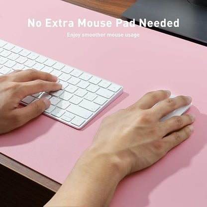 Aothia Leather Desk Pad Protector, Office Desk Mat, Large Mouse Pad, Non - Slip PU Leather Desk Blotter, Laptop Desk Pad, Waterproof Desk Writing Pad for Office and Home (48"x17", Fairy Pink) | Mouse Pads - TrueDesk