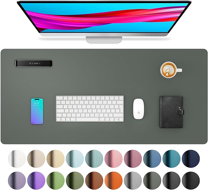 Aothia Leather Desk Pad Protector, Office Desk Mat, Large Mouse Pad, Non - Slip PU Leather Desk Blotter, Laptop Desk Pad, Waterproof Desk Writing Pad for Office and Home (Jungle Green, 31.5" x 15.7") | Mouse Pads - TrueDesk