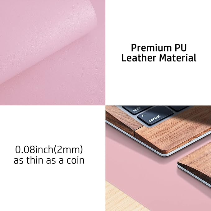 Aothia Leather Desk Pad Protector, Office Desk Mat, Large Mouse Pad, Non - Slip PU Leather Desk Blotter, Laptop Desk Pad, Waterproof Desk Writing Pad for Office and Home (48"x17", Fairy Pink) | Mouse Pads - TrueDesk