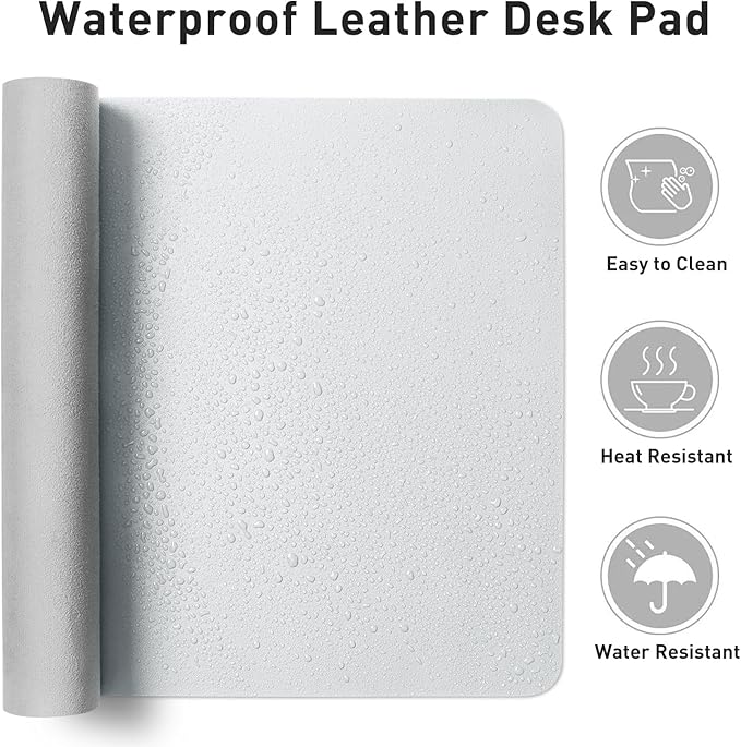 Aothia Leather Desk Pad Protector, Office Mat, Large Mouse Pad, Non - Slip PU Leather Blotter, Laptop Desk Pad, Waterproof Writing Pad for Office and Home (Barely Grey, 31.5" x 15.7") | Desk Pads Blotters - TrueDesk