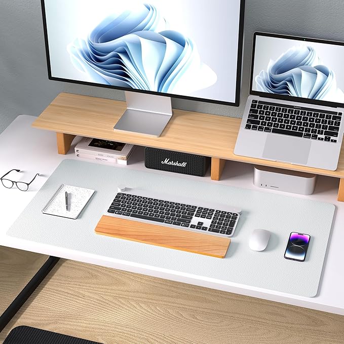 Aothia Leather Desk Pad Protector, Office Mat, Large Mouse Pad, Non - Slip PU Leather Blotter, Laptop Desk Pad, Waterproof Writing Pad for Office and Home (Barely Grey, 31.5" x 15.7") | Desk Pads Blotters - TrueDesk
