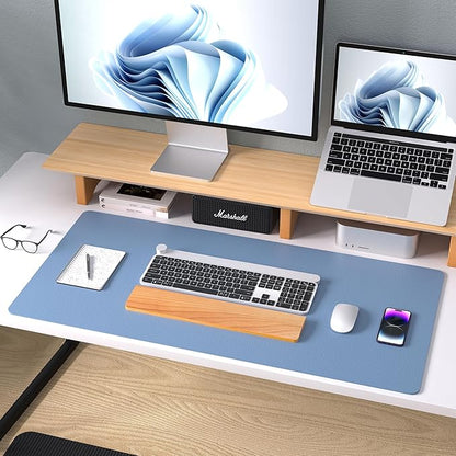 Aothia Leather Desk Pad Protector, Office Mat, Large Mouse Pad, Non - Slip PU Leather Blotter, Laptop Desk Pad, Waterproof Writing Pad for Office and Home (Denim Blue, 31.5" x 15.7") | Mouse Pads - TrueDesk