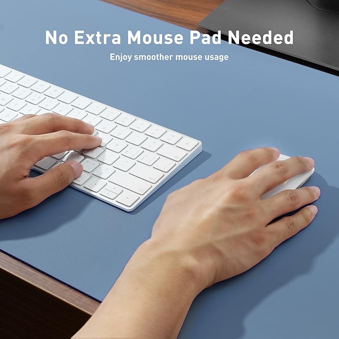 Aothia Leather Desk Pad Protector, Office Mat, Large Mouse Pad, Non - Slip PU Leather Blotter, Laptop Desk Pad, Waterproof Writing Pad for Office and Home (Denim Blue, 31.5" x 15.7") | Mouse Pads - TrueDesk