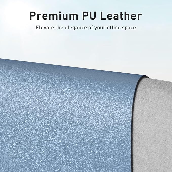 Aothia Leather Desk Pad Protector, Office Mat, Large Mouse Pad, Non - Slip PU Leather Blotter, Laptop Desk Pad, Waterproof Writing Pad for Office and Home (Denim Blue, 31.5" x 15.7") | Mouse Pads - TrueDesk