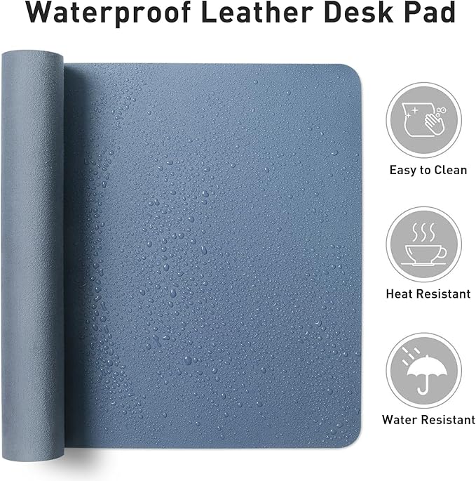 Aothia Leather Desk Pad Protector, Office Mat, Large Mouse Pad, Non - Slip PU Leather Blotter, Laptop Desk Pad, Waterproof Writing Pad for Office and Home (Denim Blue, 31.5" x 15.7") | Mouse Pads - TrueDesk
