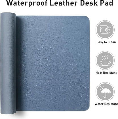 Aothia Leather Desk Pad Protector, Office Mat, Large Mouse Pad, Non - Slip PU Leather Blotter, Laptop Desk Pad, Waterproof Writing Pad for Office and Home (Denim Blue, 31.5" x 15.7") | Mouse Pads - TrueDesk