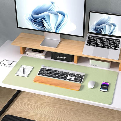 Aothia Leather Desk Pad Protector, Office Mat, Large Mouse Pad, Non - Slip PU Leather Blotter, Laptop Desk Pad, Waterproof Writing Pad for Office and Home (Grass Green, 31.5" x 15.7") | Desk Pads Blotters - TrueDesk