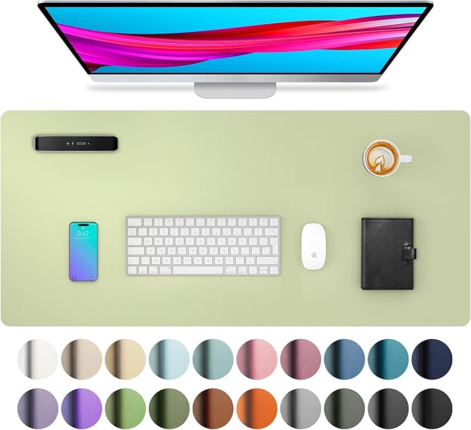 Aothia Leather Desk Pad Protector, Office Mat, Large Mouse Pad, Non - Slip PU Leather Blotter, Laptop Desk Pad, Waterproof Writing Pad for Office and Home (Grass Green, 31.5" x 15.7") | Desk Pads Blotters - TrueDesk